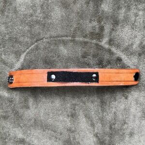 Handcrafted‎ Tan Leather Cuff Bracelet Black Textured Inset Snap Closure 9 Inch